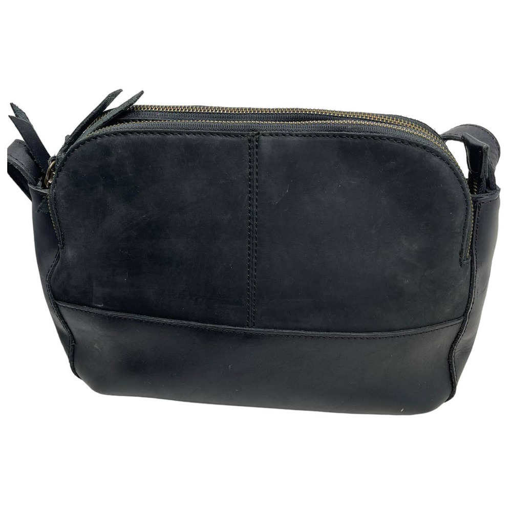 Able Black Leather Crossbody Bag Minimal 3 Compartments